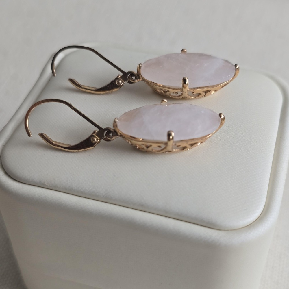 Rose Quartz Dangle Earrings 925 Sterling Silver & Rose Gold Faceted Pink - Picture 3 of 11